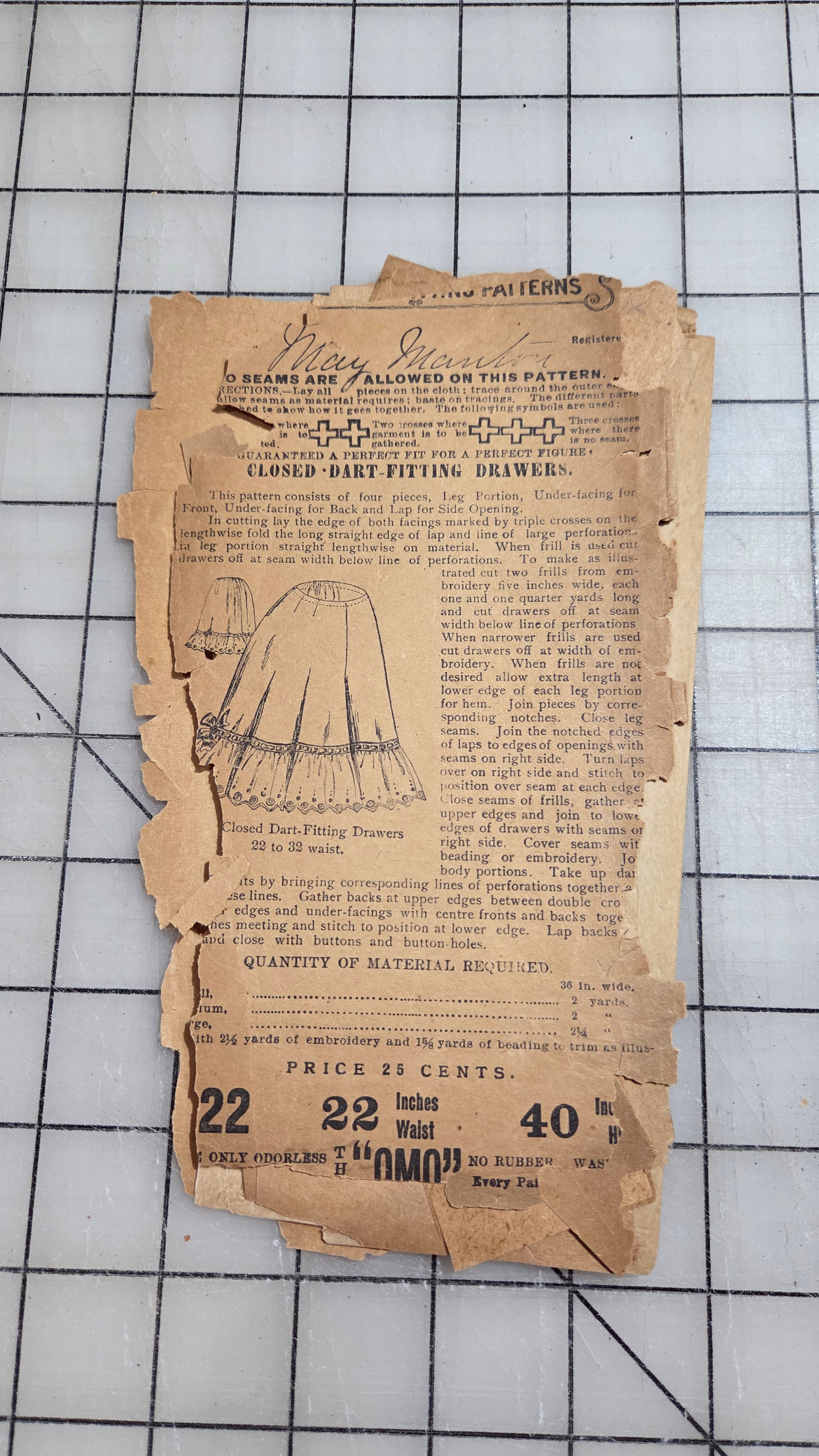 May Manton Sewing Pattern Victorian Drawers 1890's Unprinted Ladies Underwear