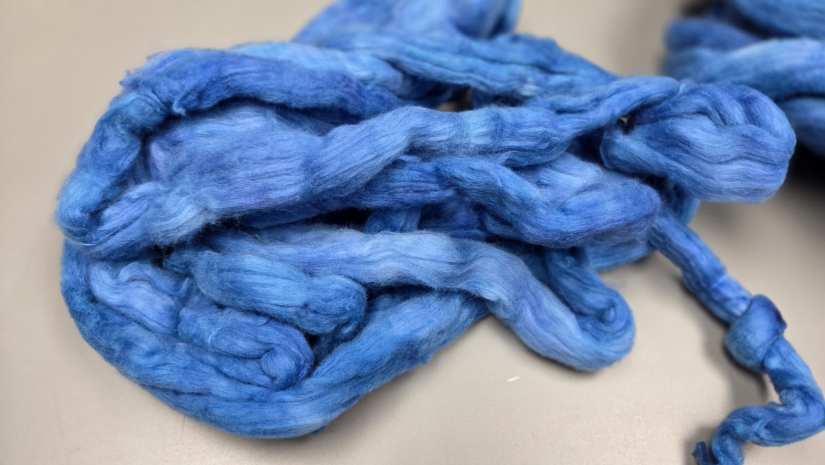 Cotton, 1/2 oz (0.5 ounce) Dyed Conventional Cotton Sliver, Small Batch Studio Dyed (Blue D)