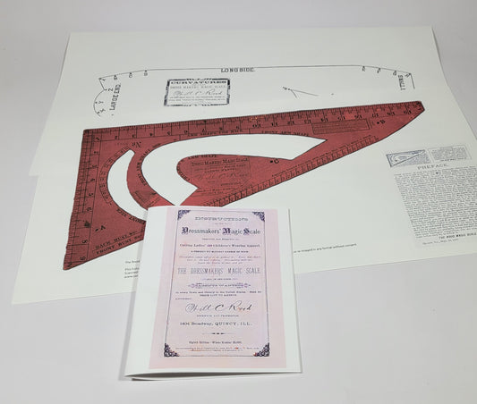 1881 Instructions for Using the Dressmakers' Magic Scale, 8th Edition. Ruler and Curvature. Published by Will C. Rood. Reprint