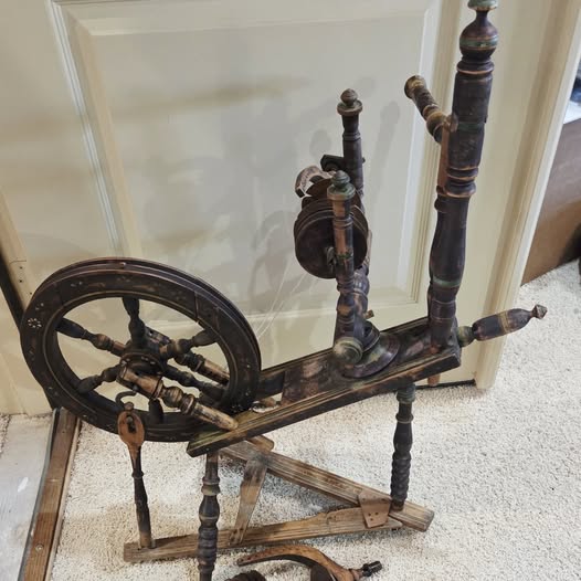 Hungarian Style Flax Spinning Wheel Antique 19th Century Hand Painted