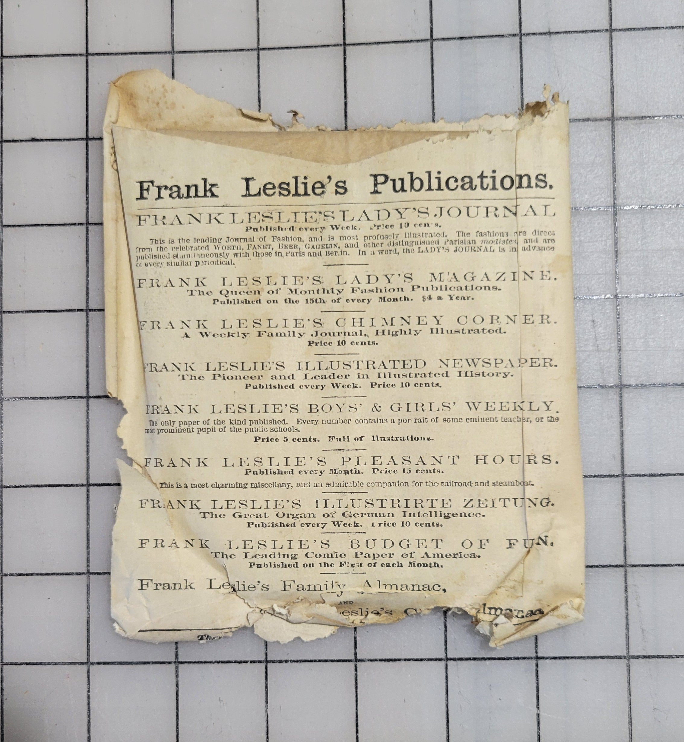 Frank Leslie's Lady's Cut Paper Pattern #67 1870s Miss Sacque Age 14 Original