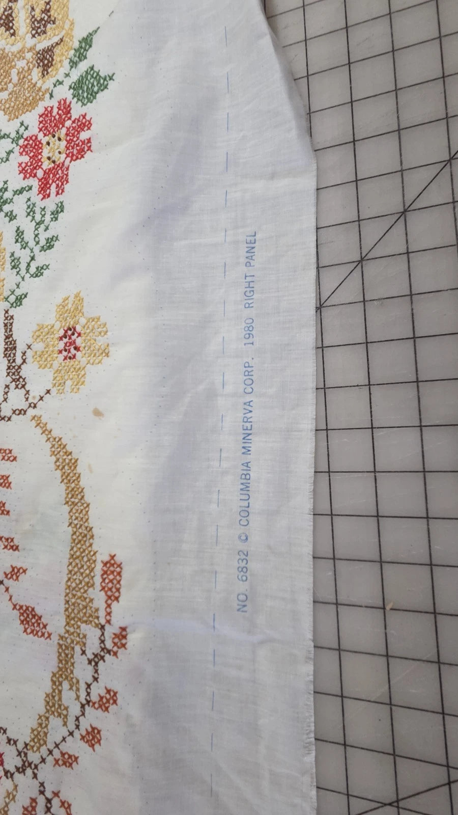 Unfinished Cross Stitched Panel 1980 Columbia Minerva Corp. Floral Vine No. 6832