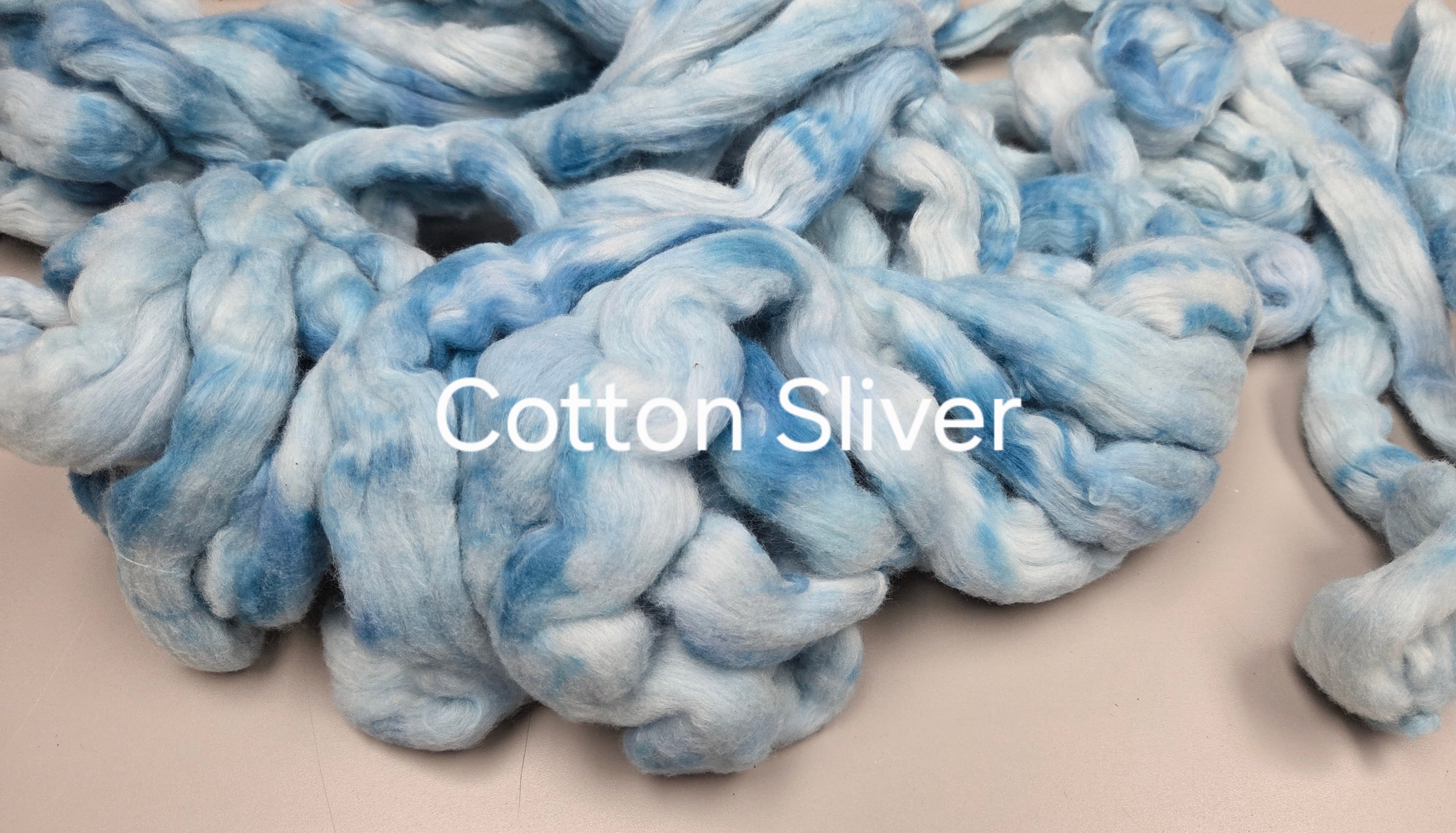 Cotton, 1/2 oz (0.5 ounce) Dyed Conventional Cotton Sliver, Small Batch Studio Dyed (Blue L)