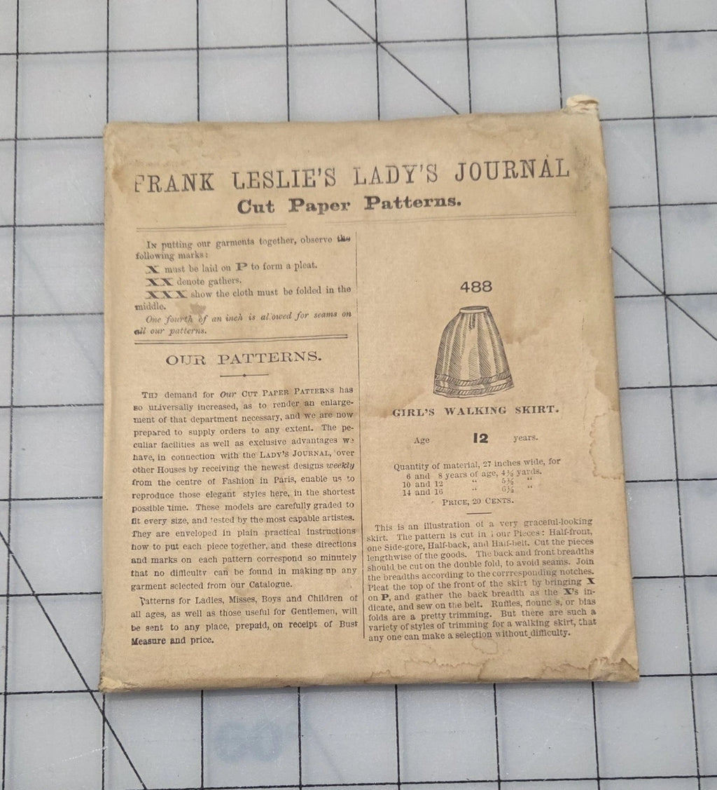 Frank Leslie's Lady's Journal Cut Paper Pattern #488 1870s Girl's Skirt 12