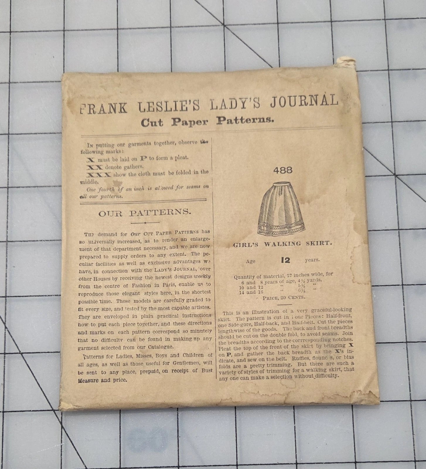 Frank Leslie's Lady's Journal Cut Paper Pattern #488 1870s Girl's Skirt 12