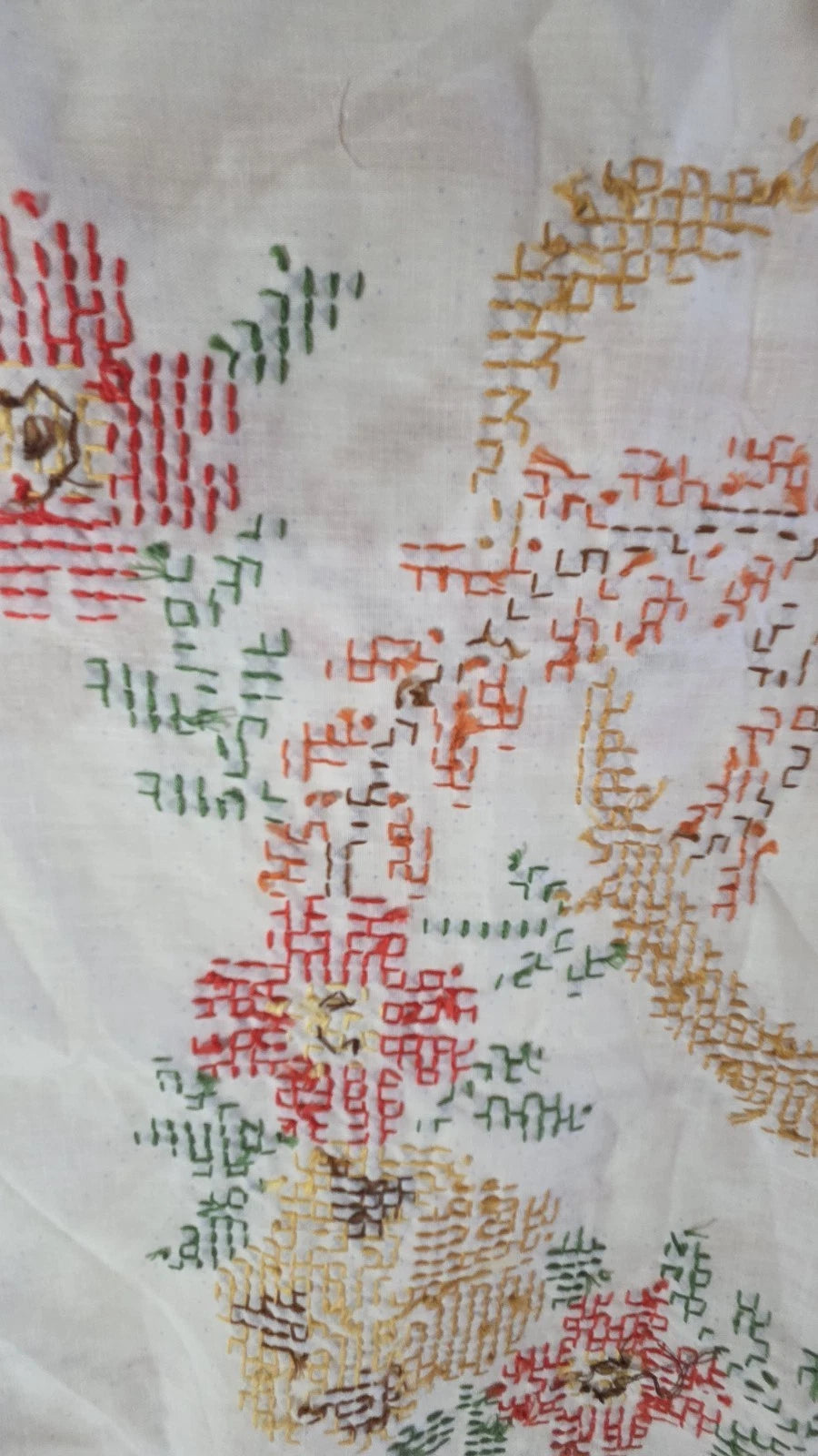 Unfinished Cross Stitched Panel 1980 Columbia Minerva Corp. Floral Vine No. 6832