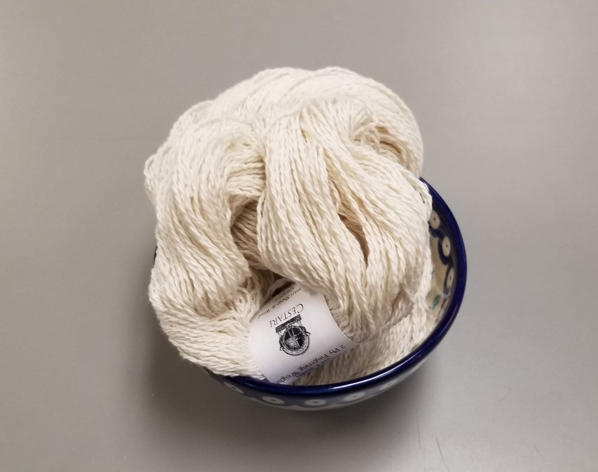 Cotton / Linen Blend Yarn "Monticello Collection" from Cestari Yarns. 75 Cotton / 25 Flax. Natural Fingering Weight.