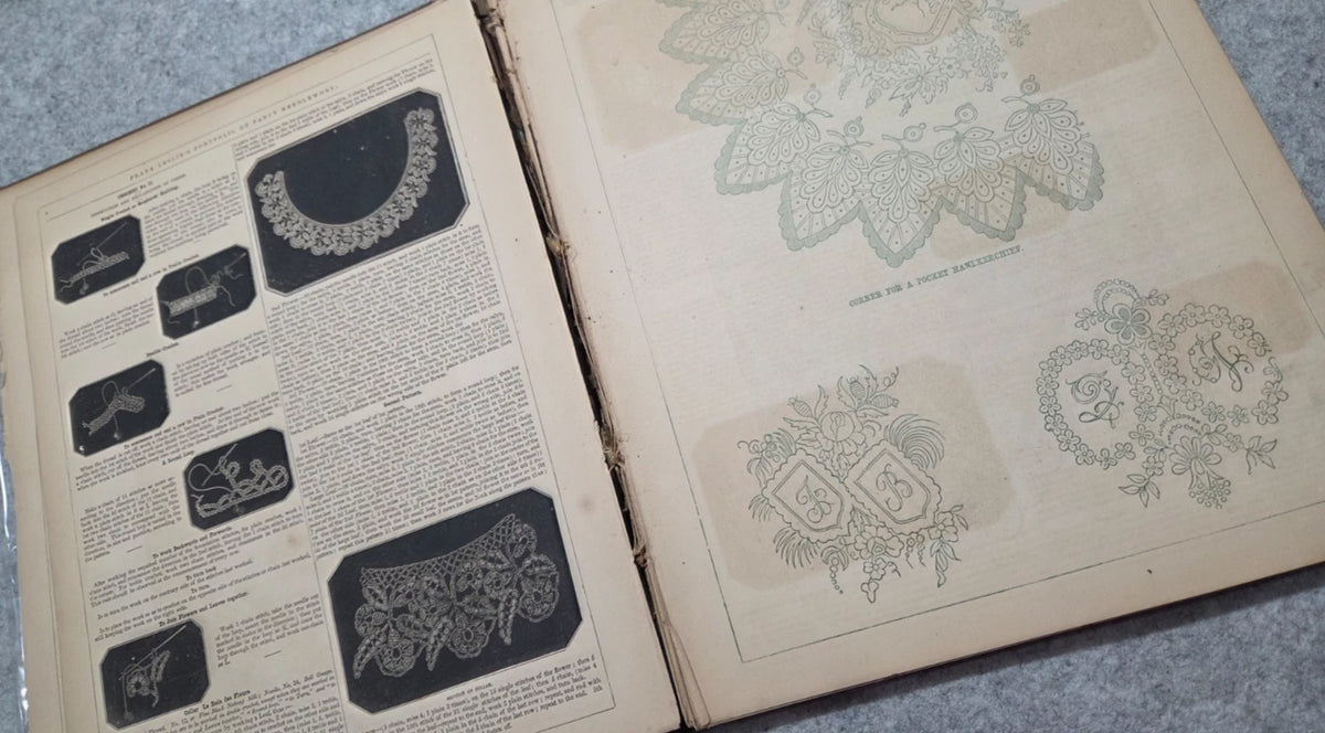 1855 Frank Leslie's Portfolio Fancy Needlework Ed. Mrs. Stephens Lace Chart Art