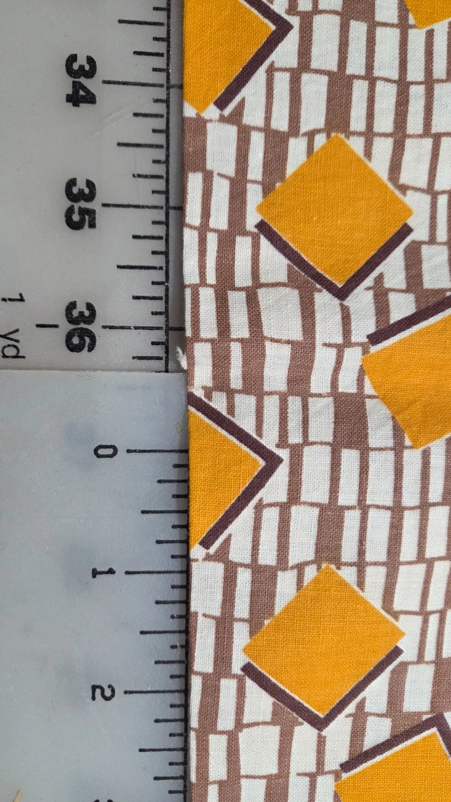 Vintage Feedsack Fabric 50 x 43 Opened Gold & Brown Squares Feed Flour Sack