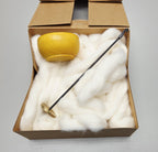 Spin Cotton Fiber Kit. Painted Yellow Wood Support Bowl & Brass Thakli Spindle.