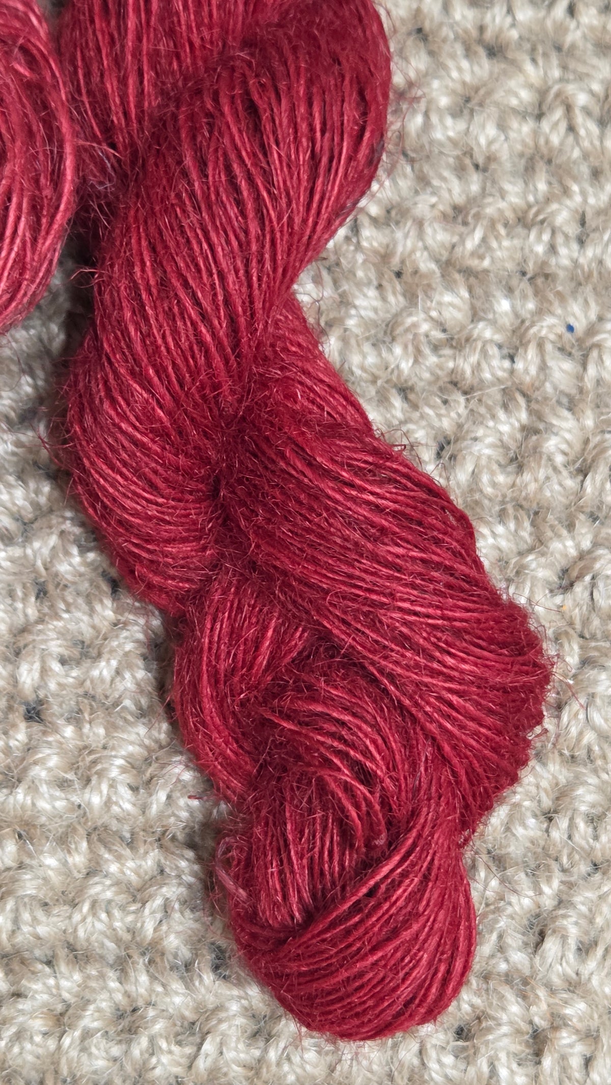 Yarn Jute. Skein. Lace Weight. Small Batch Dyed. 200 Yards. Red