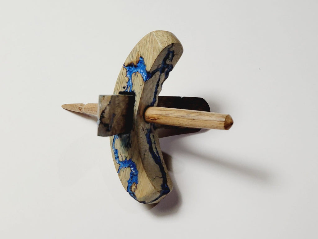 Spindle, Hand-Carved Bottom Whorl Style, Reclaimed Mango Wood (Small Blue Burl)
