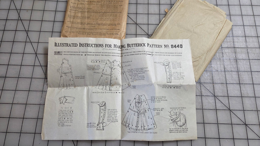 8440 Butterick Ladies Coat Pattern Patent 1899 Unprinted with Instruction Sheet