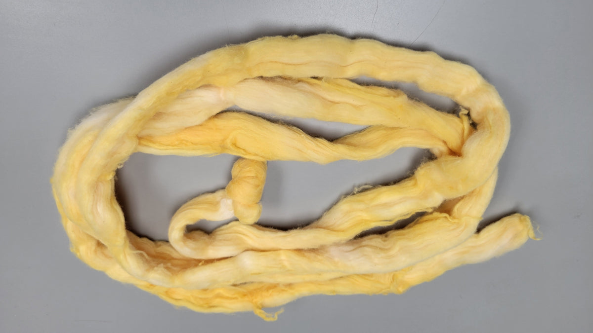 Cotton, 1/2 oz (0.5 ounce) Dyed Conventional Cotton Sliver, Small Batch Studio Dyed (Yellow 7-25)