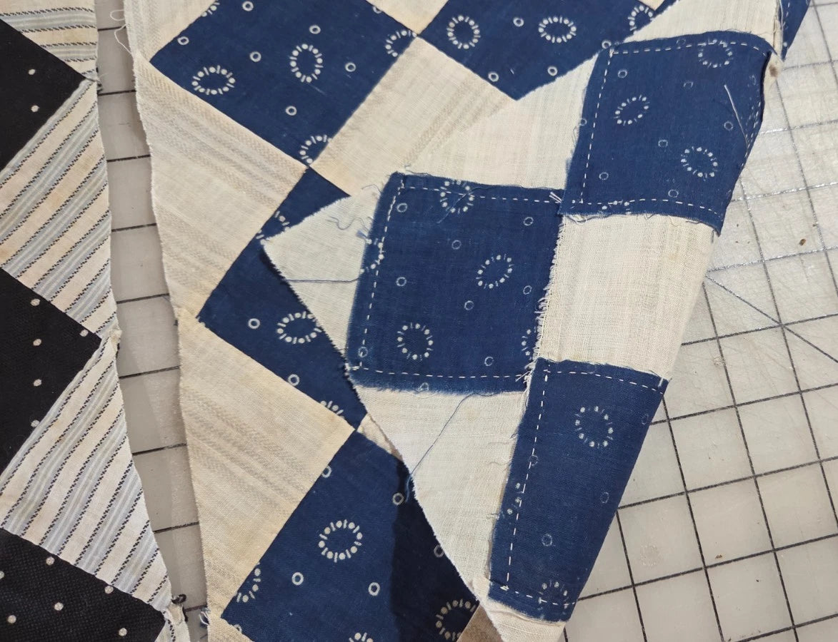 8 Vintage Patch Quilt Blocks Unfinished Squares. 1900s - 1930s Red Blue Brown