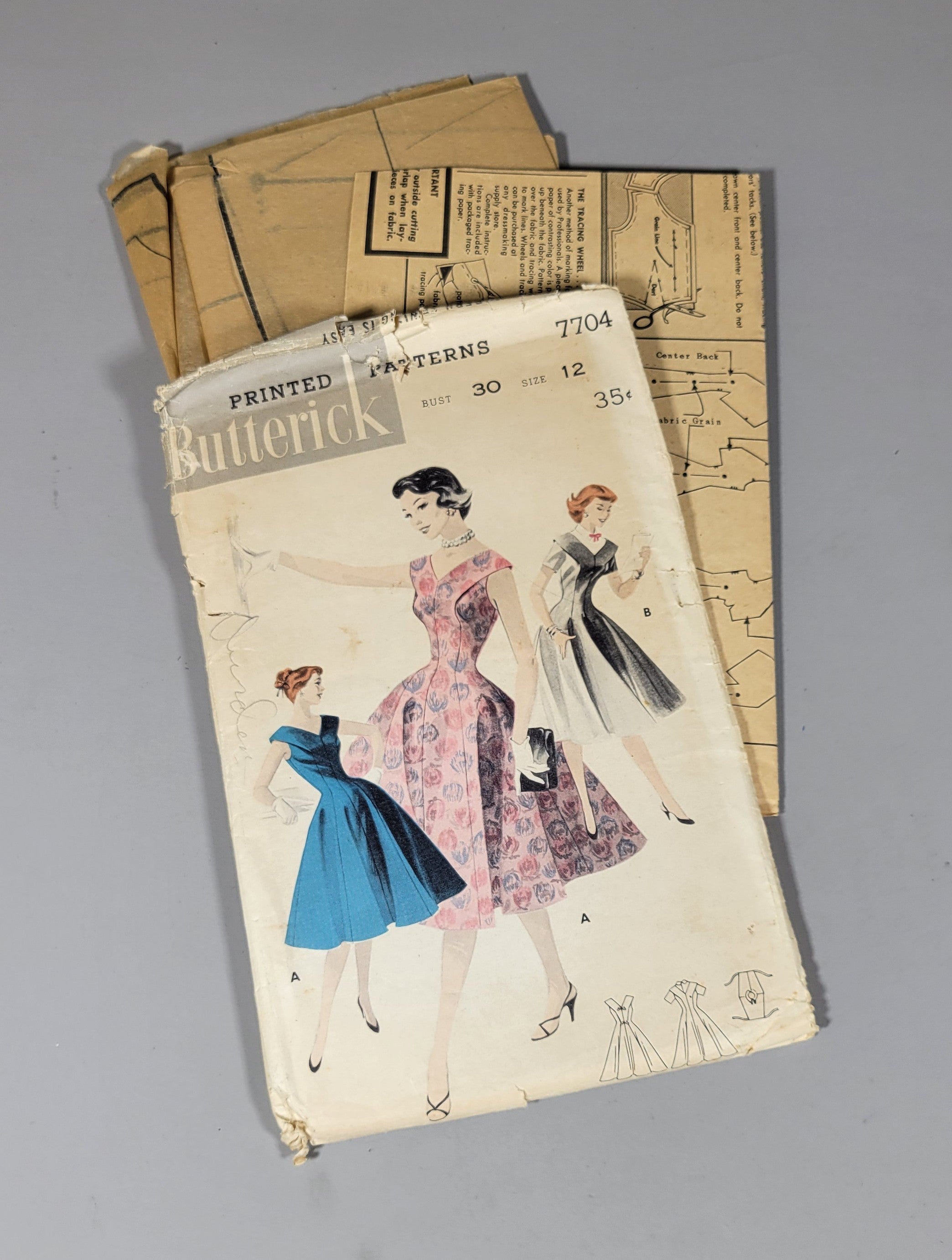 Butterick 7704 Printed Patterns, ca 1956. Size 12 Bust 30.