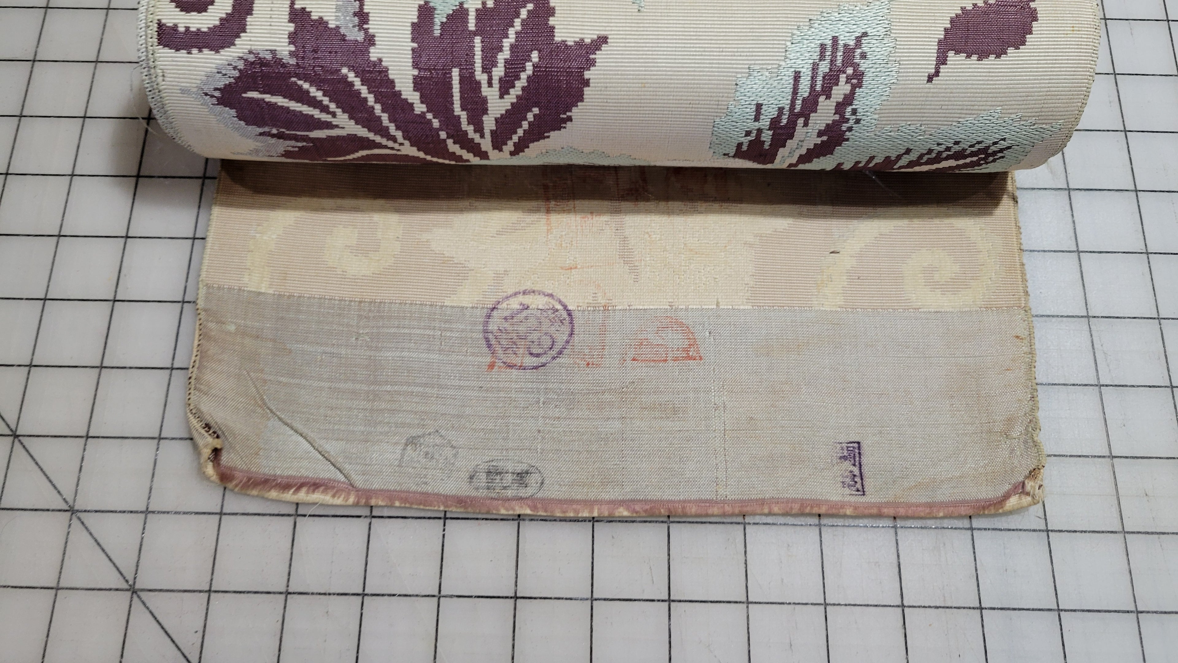 Roll Pre-War Japanese Textile Silk Fabric Kimono Floral Silver Stamp Yuki