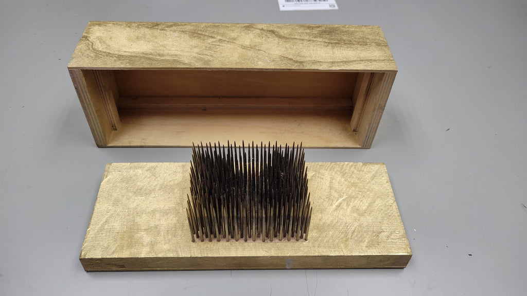 Flax & Hemp Hatchel with Lid. Custom Made Wood for Combing Fibers. Gold Color.
