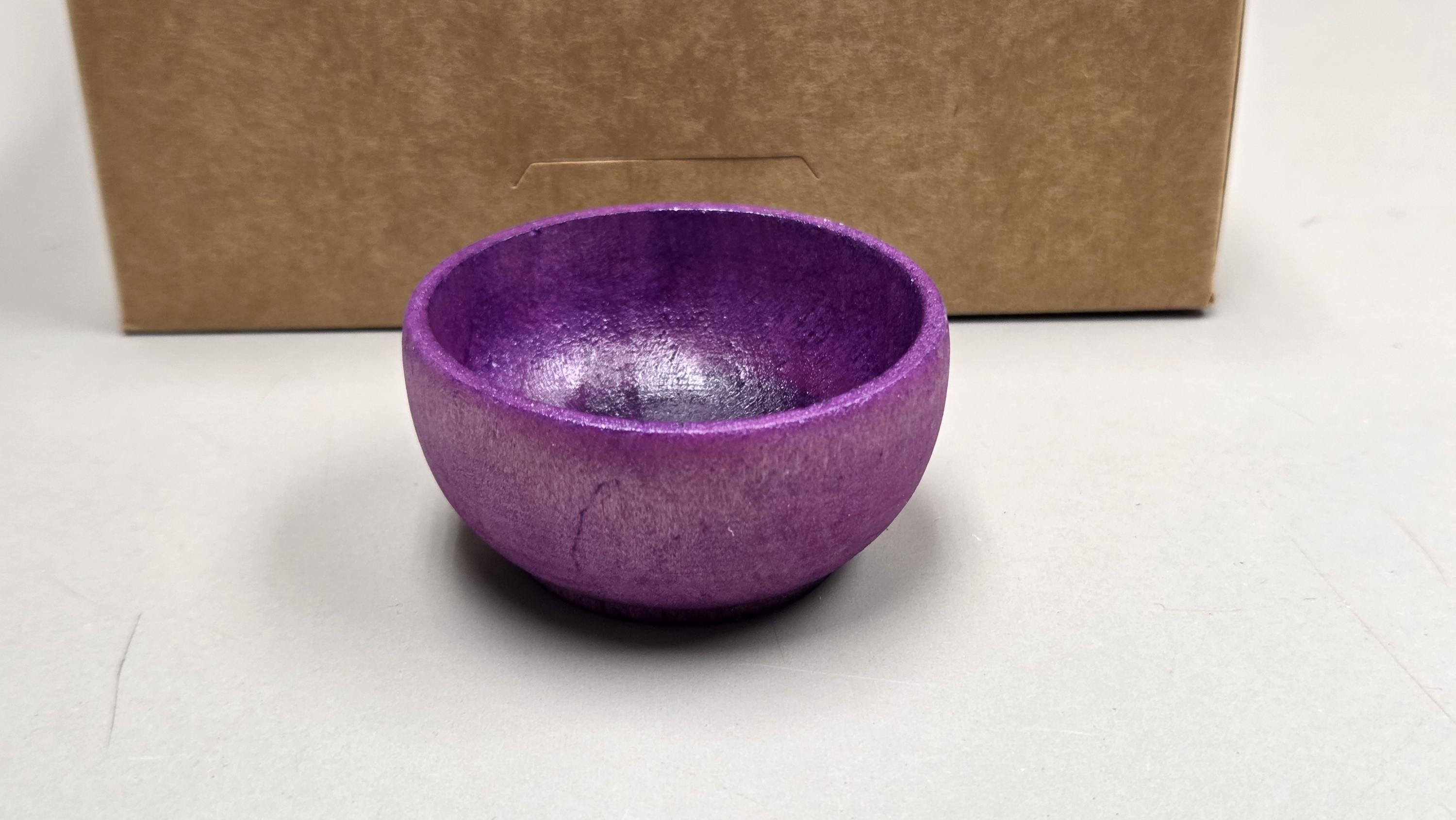 Spin Cotton Fiber Kit. Natural Upland Cotton Sliver. Hand-Painted Wood Support Bowl and Brass Tahkli Spindle. SK46 Purple