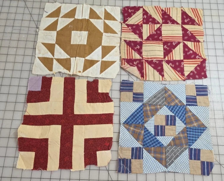 5 - Vintage Patch Quilt Blocks Unfinished Squares. 1900s - 1920s Hand Stitched