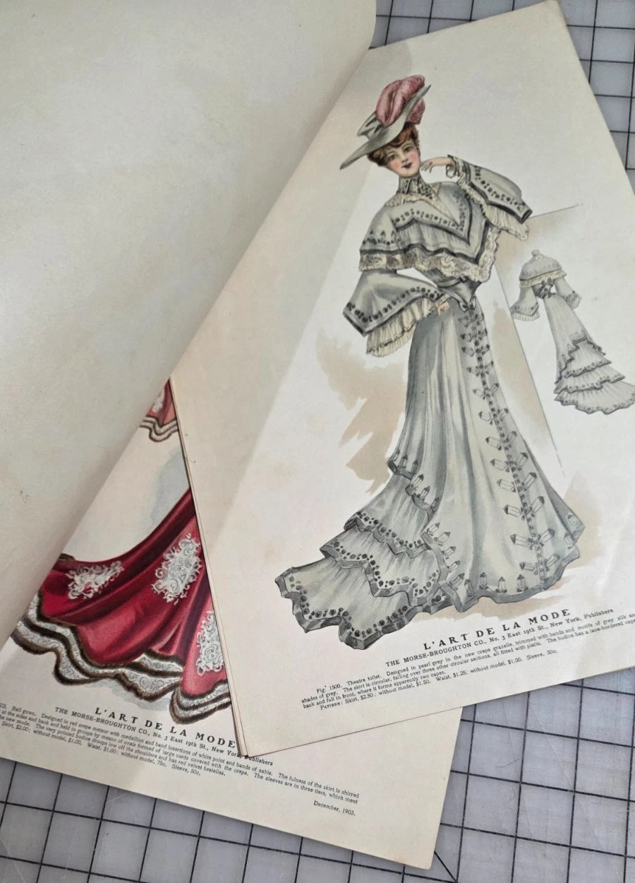 6 Original Antique Color Fashion Plates, L'Art de la Mode December 1903 Catalog
