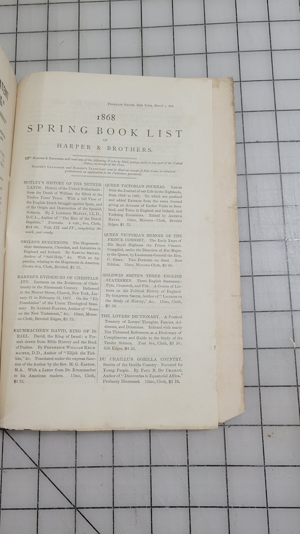 Harper's Monthly Magazine March 1868 Antique Catalog Editorial Fashion 1800s