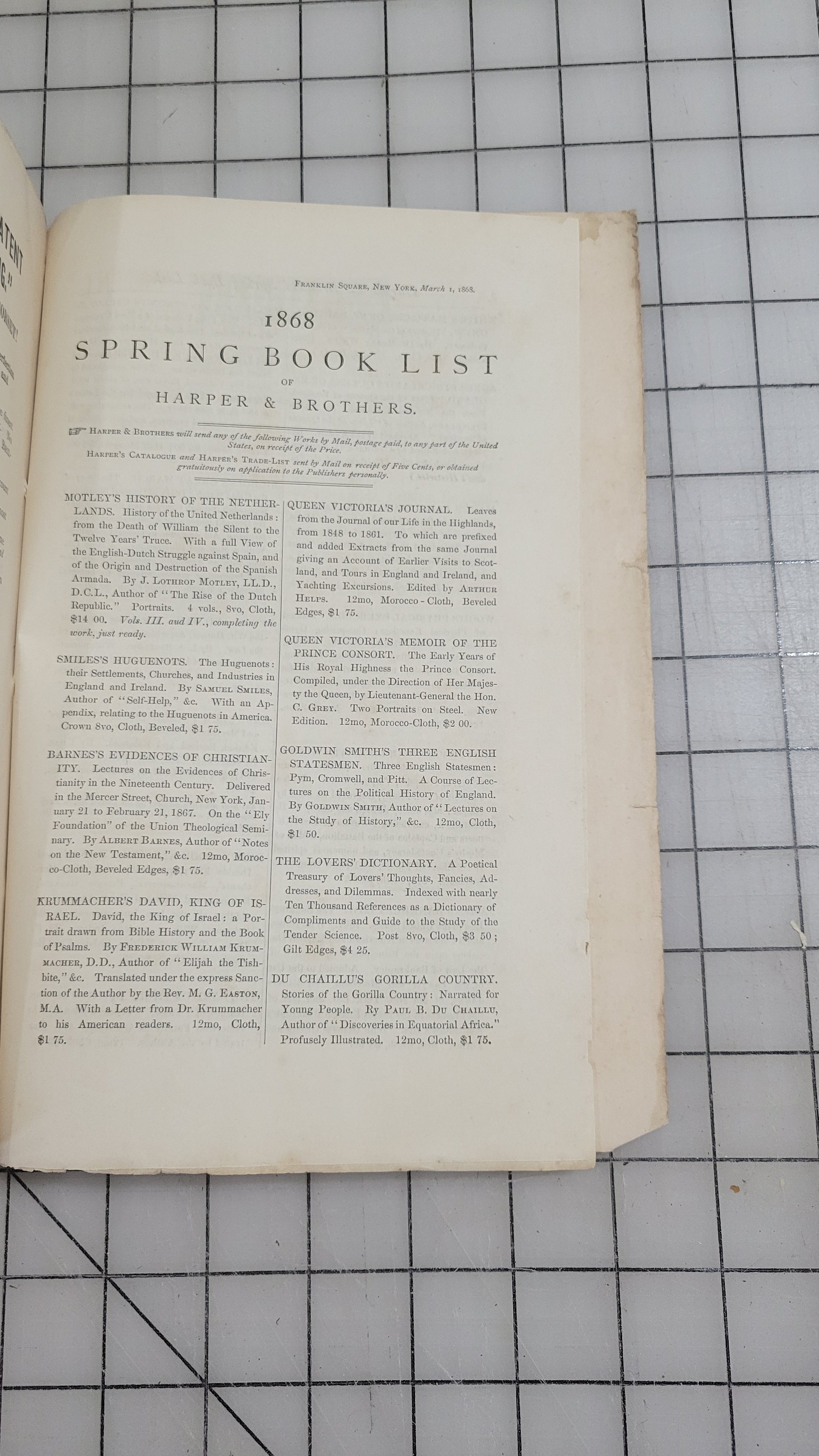 Harper's Monthly Magazine March 1868 Antique Catalog Editorial Fashion 1800s
