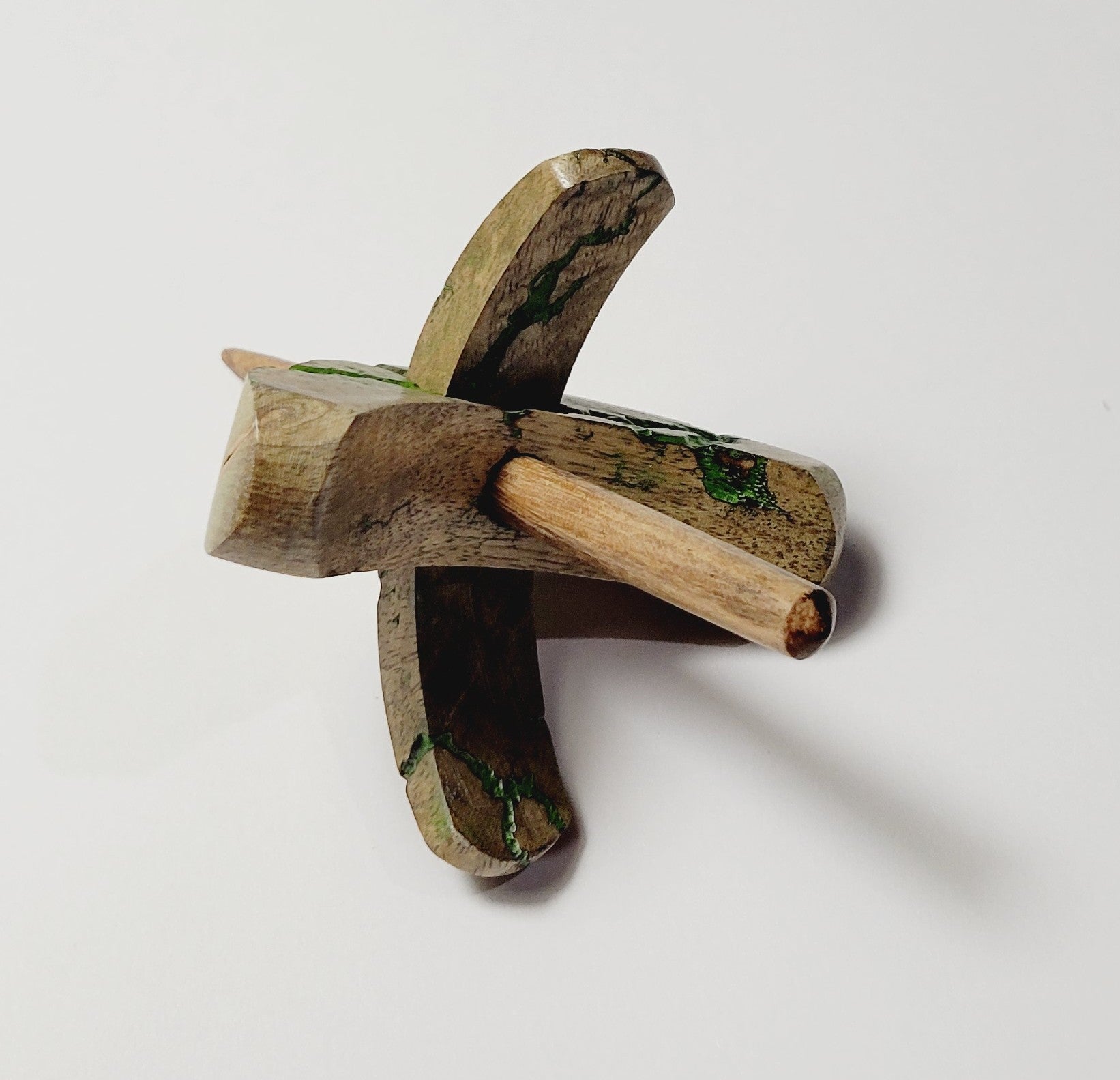 Spindle, Hand-Carved Turkish Style, Reclaimed Mango Wood (Small Green Burl)