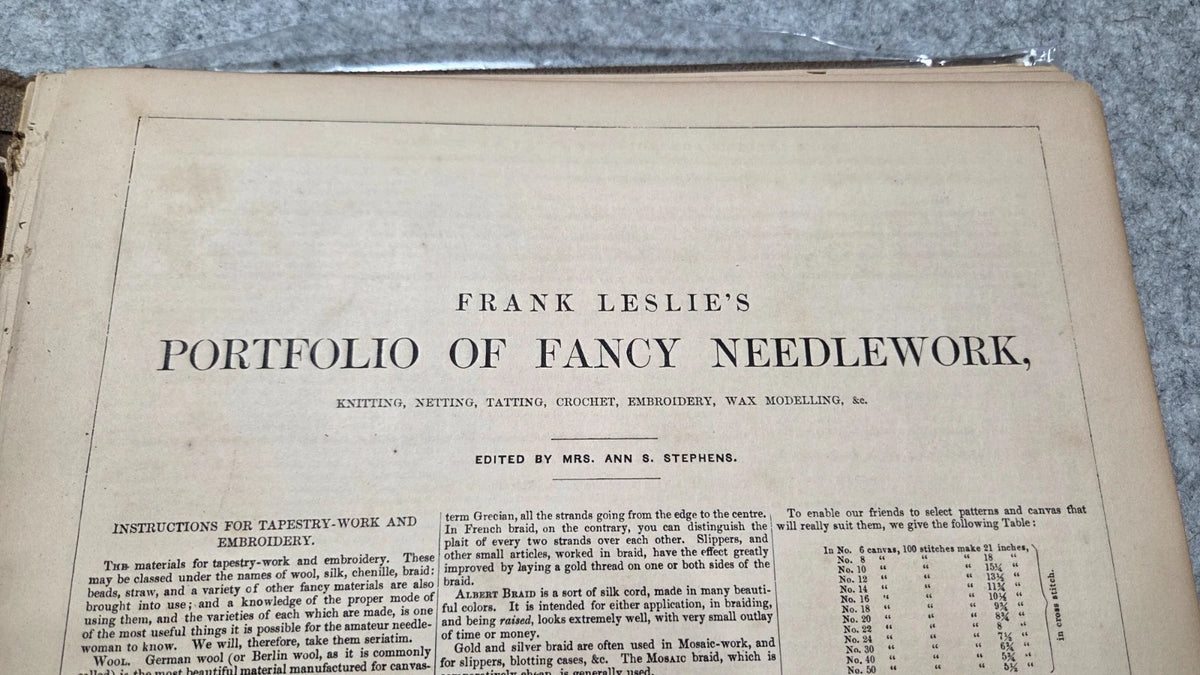 1855 Frank Leslie's Portfolio Fancy Needlework Ed. Mrs. Stephens Lace Chart Art