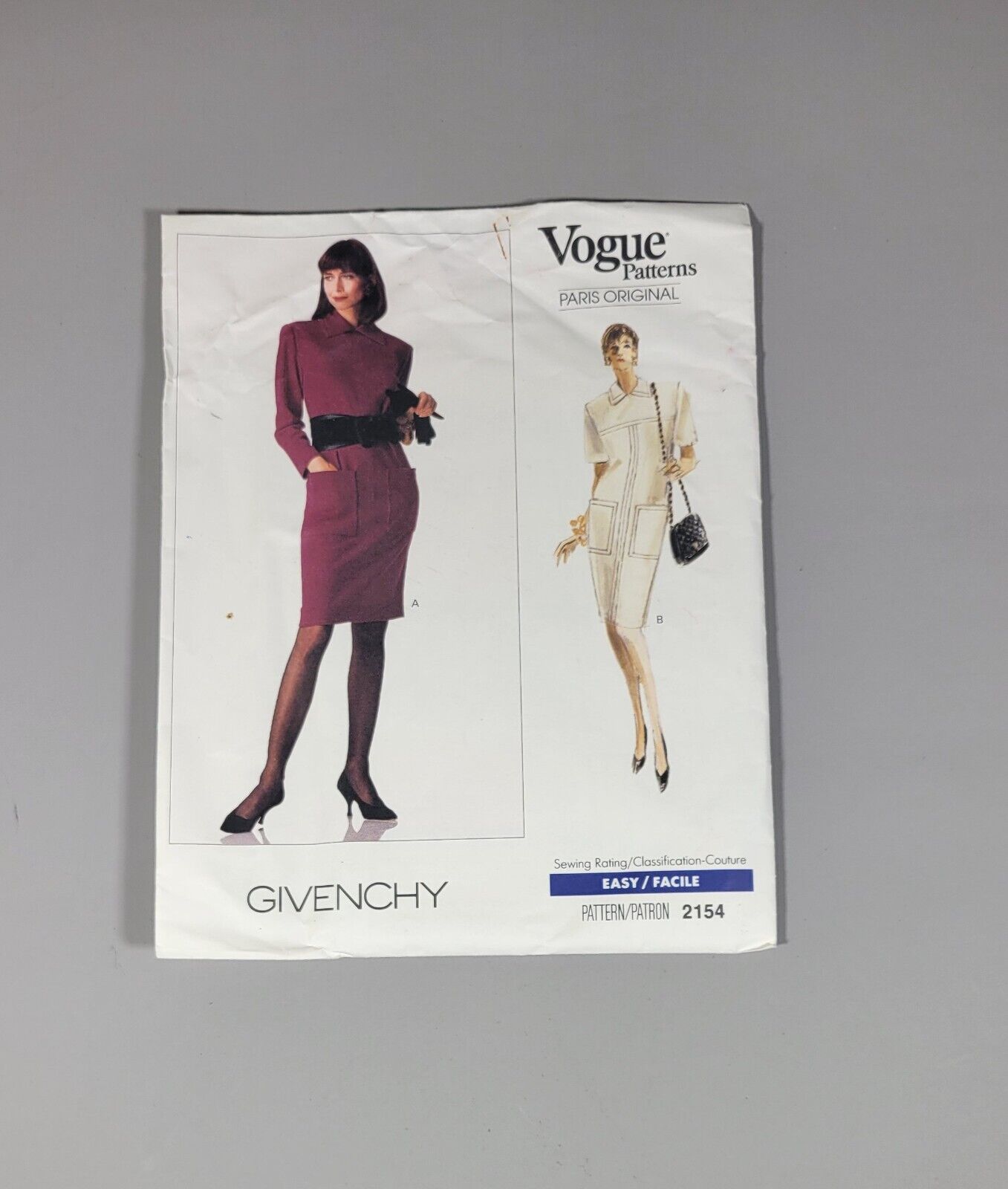 Vogue 2154 GIVENCHY Sewing Pattern Paris 12-14-16 Dress Original CUT 1988