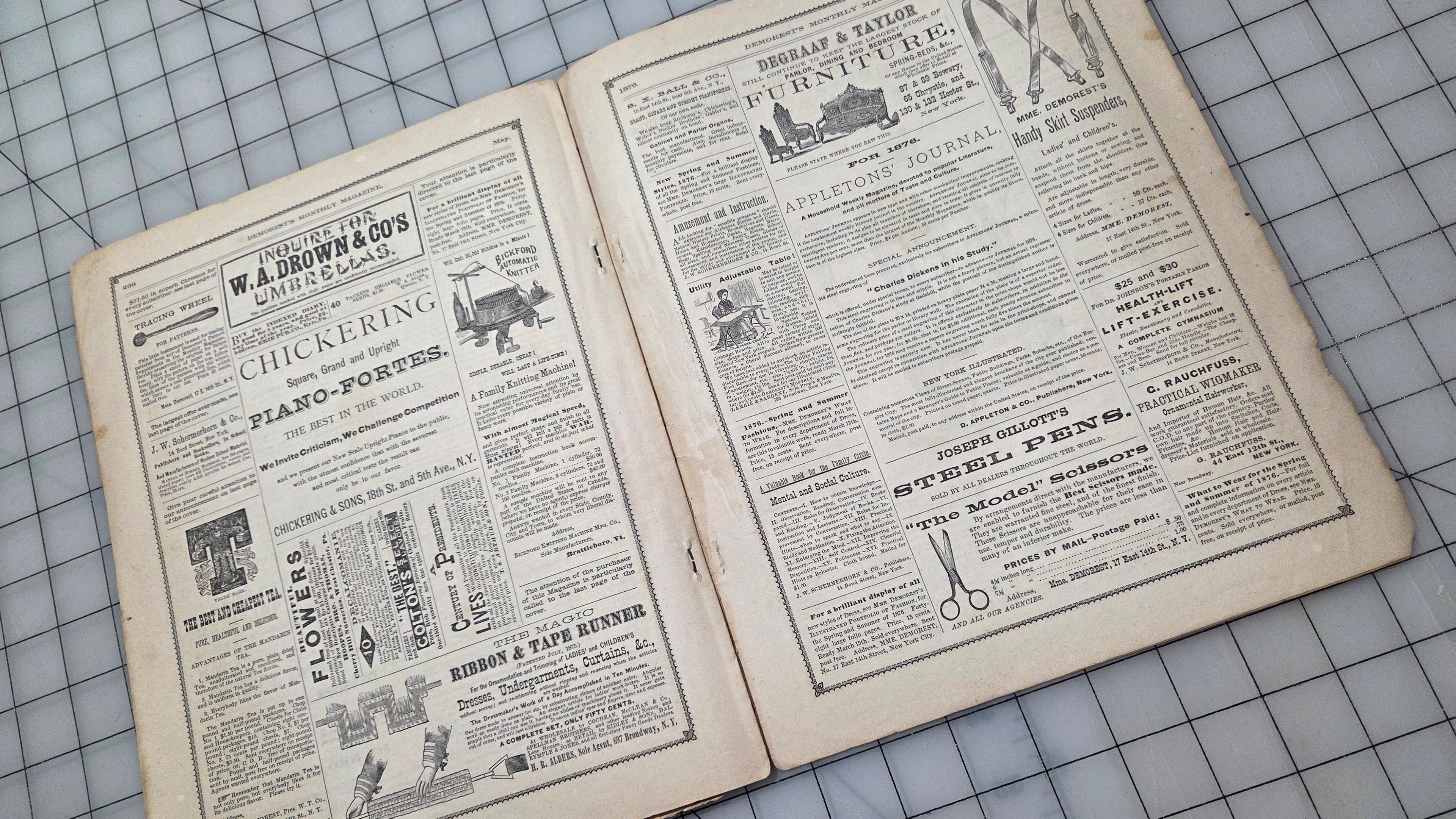 Demorest's Mirror of Fashion 1876 May Stories, Gowns, Painted Plates Original