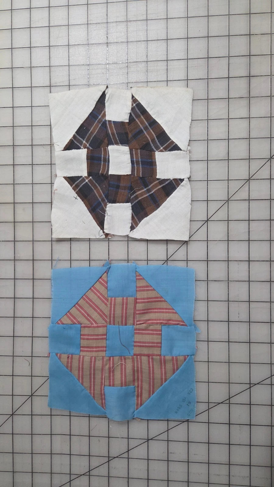 10 Vintage 7" Patch Quilt Blocks Unfinished Squares. 1910s - 1950s Hand Stitched