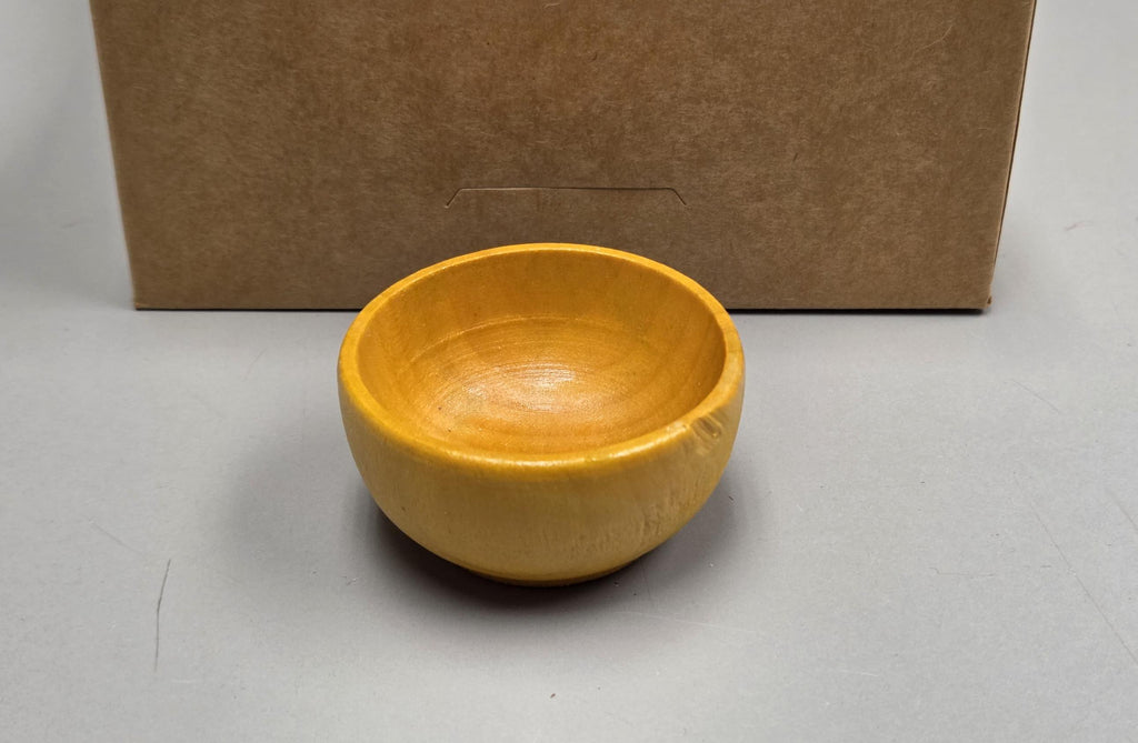 Spin Cotton Fiber Kit. Natural Upland Cotton Sliver. Hand-Painted Wood Support Bowl and Brass Tahkli Spindle. SK12 Yellow