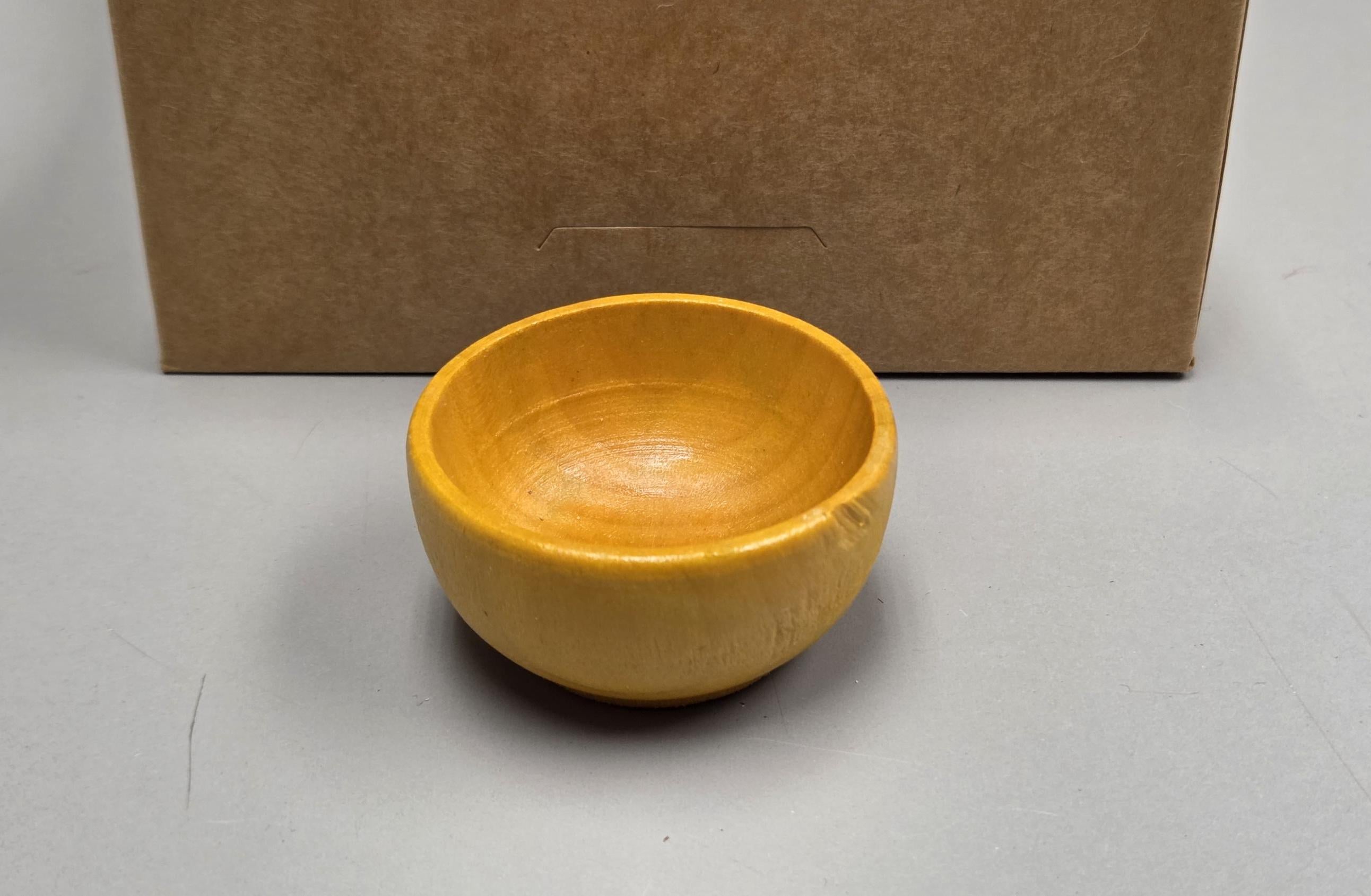 Spin Cotton Fiber Kit. Natural Upland Cotton Sliver. Hand-Painted Wood Support Bowl and Brass Tahkli Spindle. SK12 Yellow