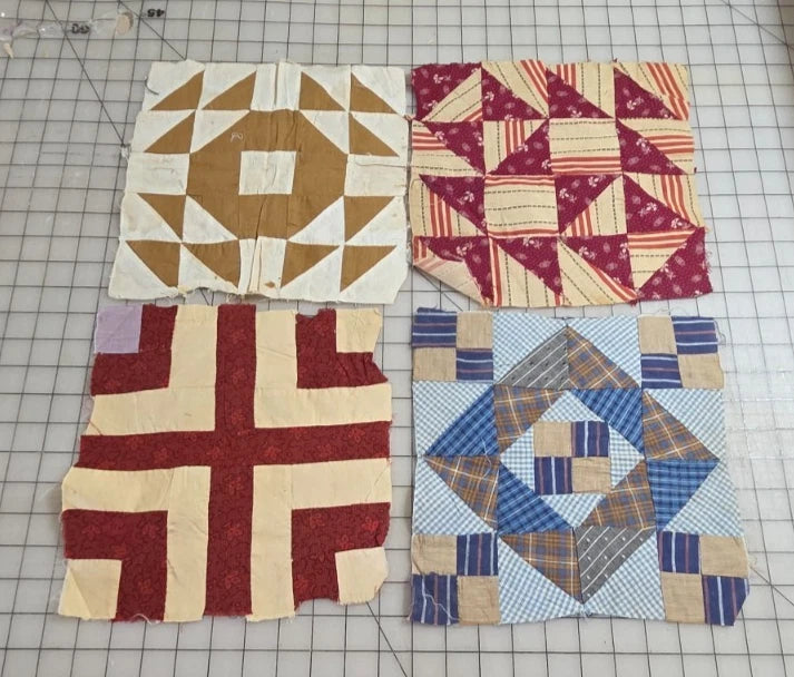 5 - Vintage Patch Quilt Blocks Unfinished Squares. 1900s - 1920s Hand Stitched