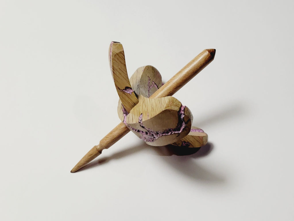 Spindle, Hand-Carved Bottom Whorl Style, Reclaimed Mango Wood (Small Pink Burl)