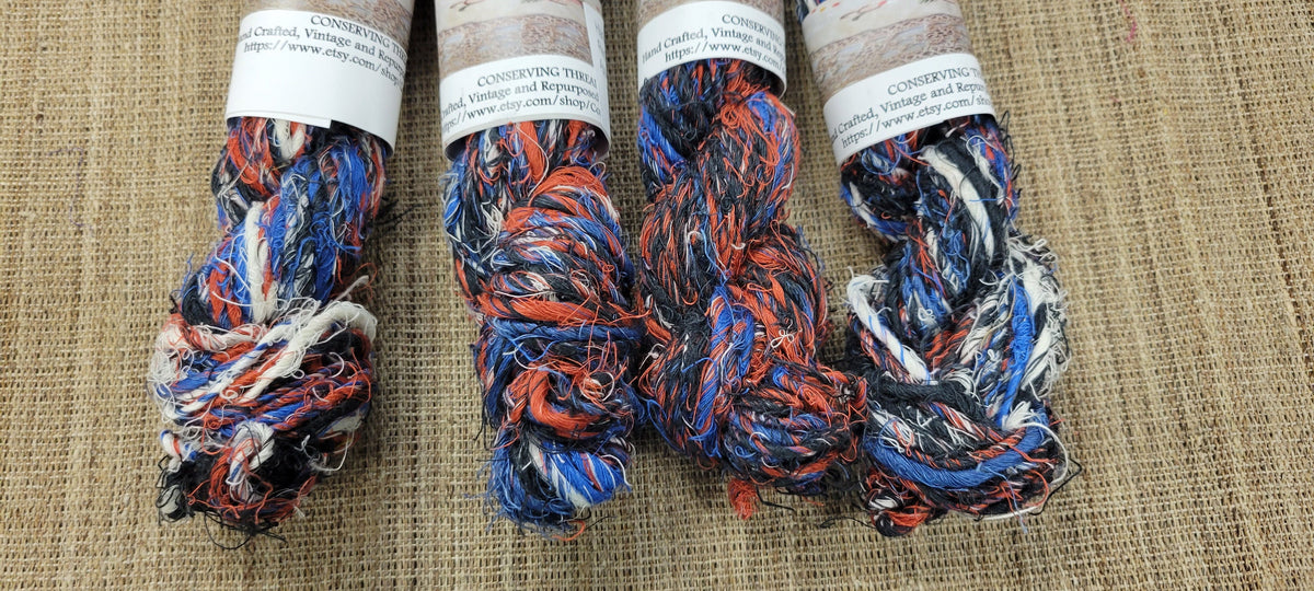 Linen Reclaimed Yarn. Skein Bundle. Set 4 Skeins. Hand-Spun Fibers Upcycled. Art Yarn
