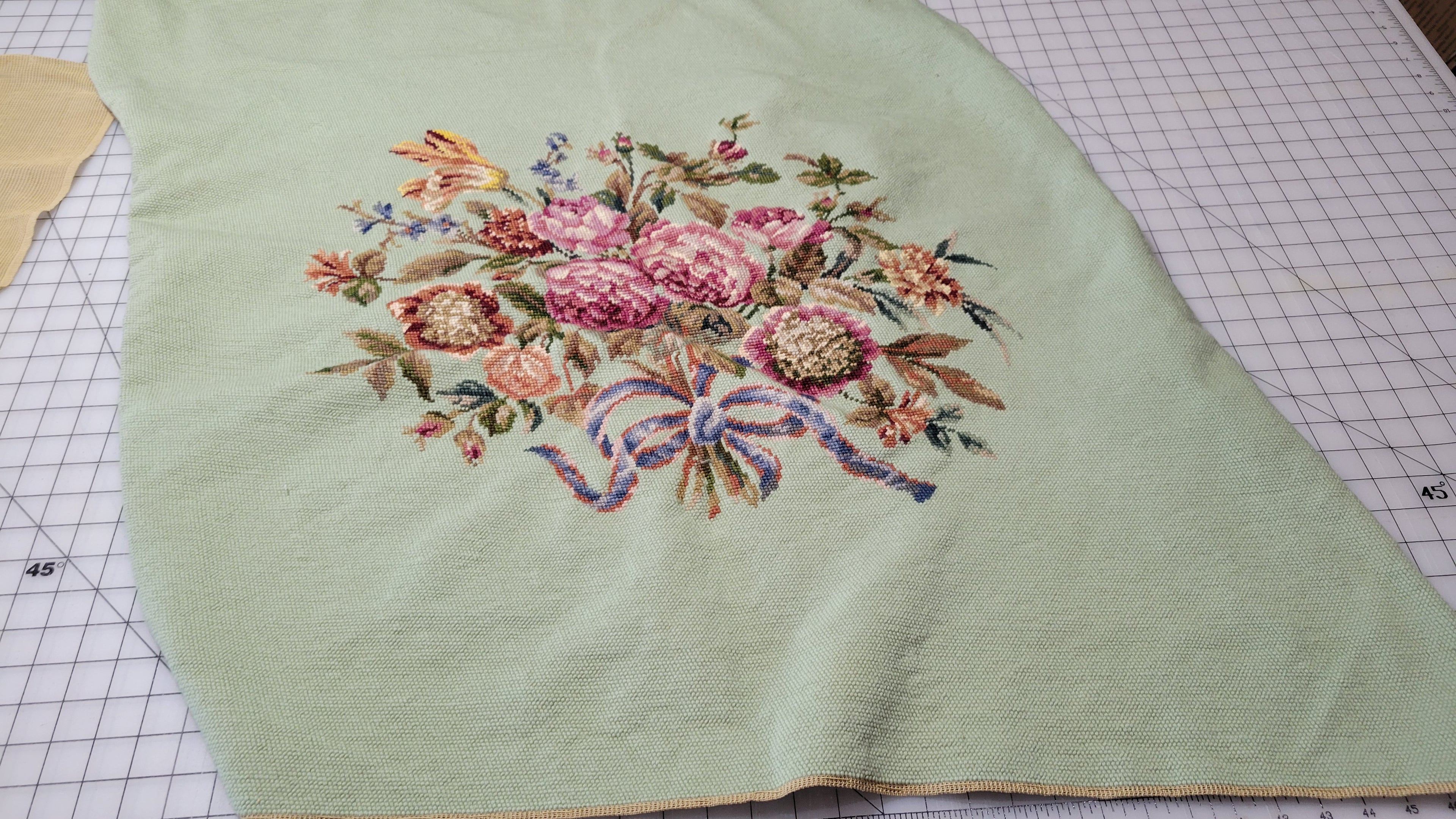 Vintage Textile Needlepoint Seat Cover Set Hand Stitched