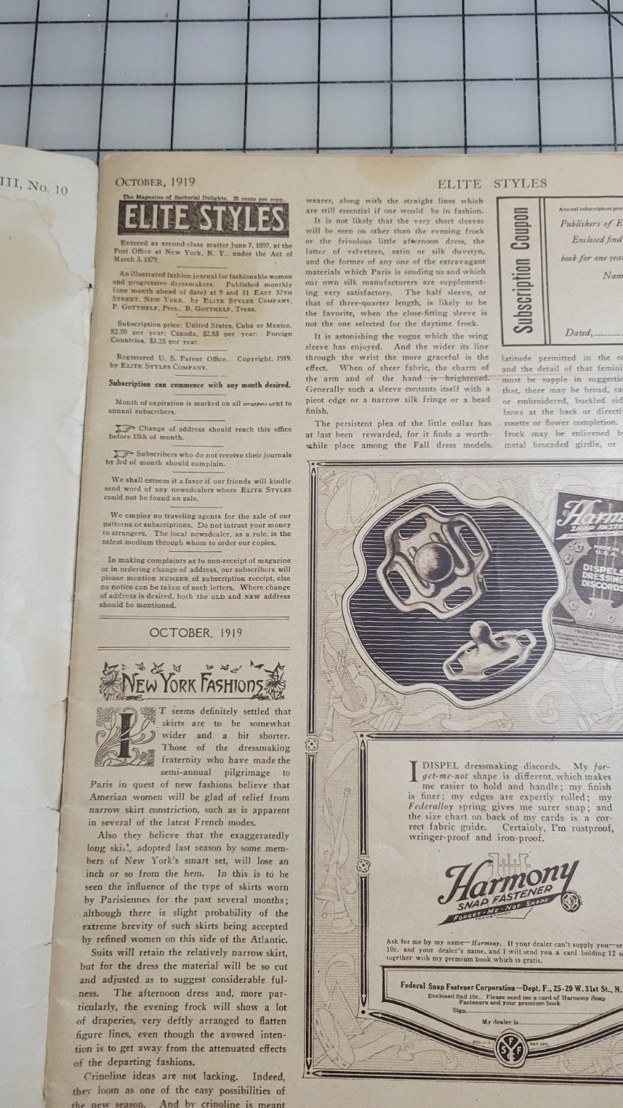 Elite Styles, 1919 October Original Dressmaker Tailor Fashion Catalog Ladies Mag