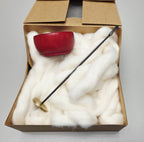 Spin Cotton Fiber Kit. Painted RED Wood Support Bowl & Brass Thakli Spindle.