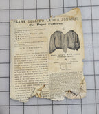 Frank Leslie's Lady's Cut Paper Pattern #67 1870s Miss Sacque Age 14 Original