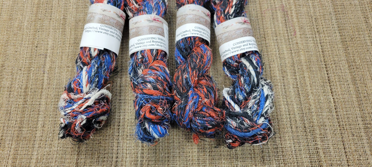 Linen Reclaimed Yarn. Skein Bundle. Set 4 Skeins. Hand-Spun Fibers Upcycled. Art Yarn