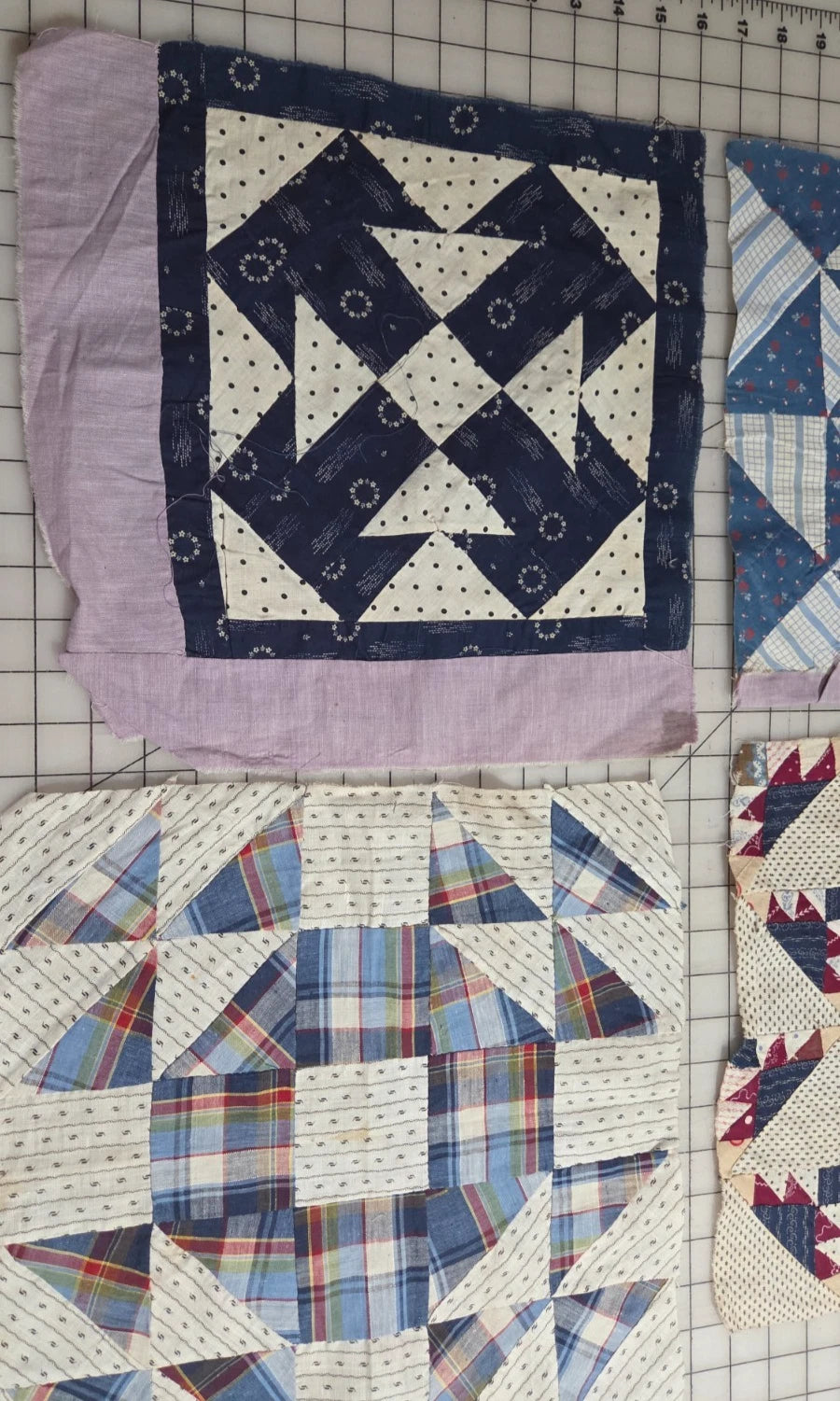 8 - Vintage Patch Quilt Blocks Unfinished Squares. 1900s - 1920s Hand Stitched
