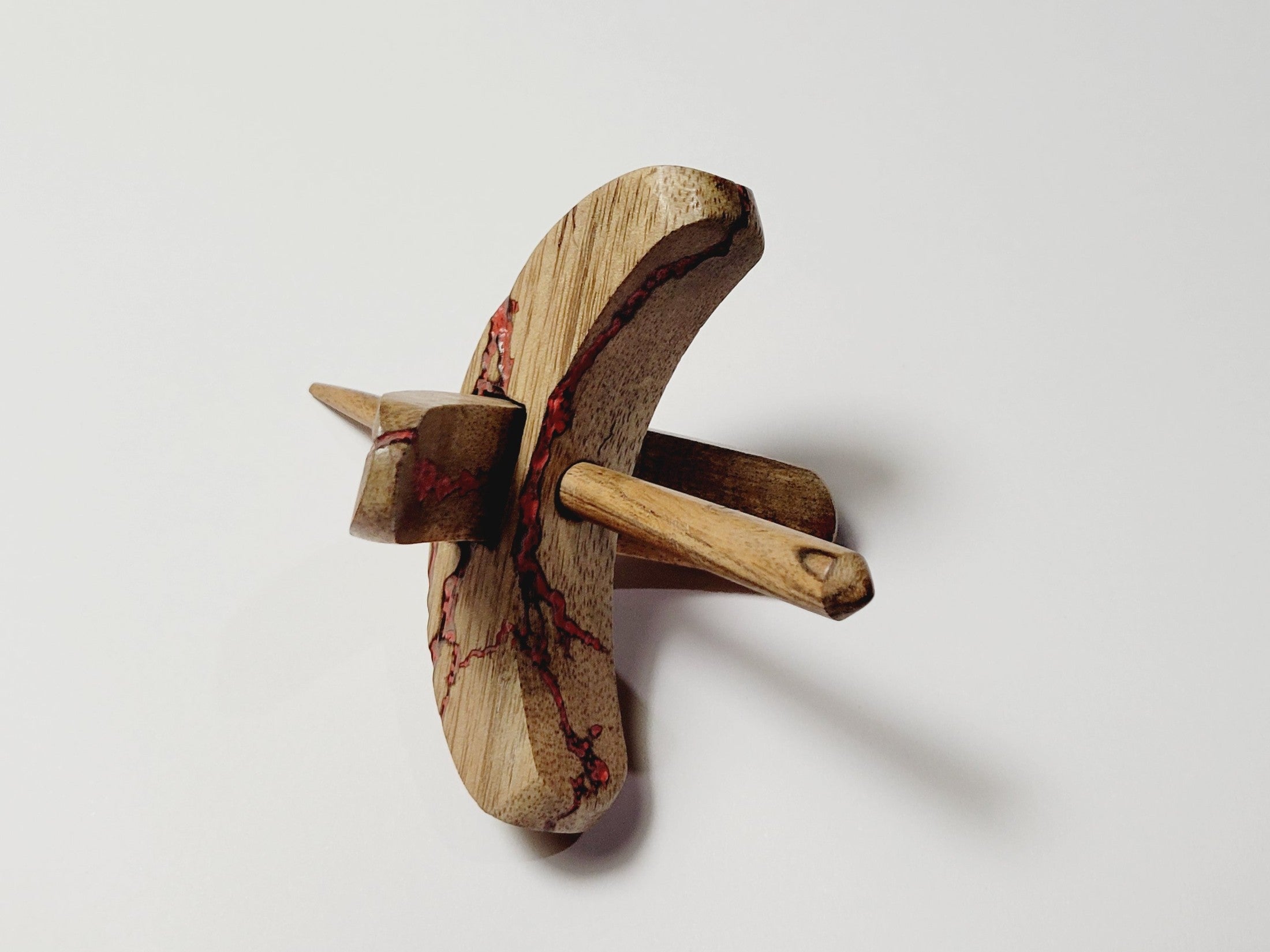 Spindle, Hand-Carved Bottom Whorl Style, Reclaimed Mango Wood (Small Orange Burl)