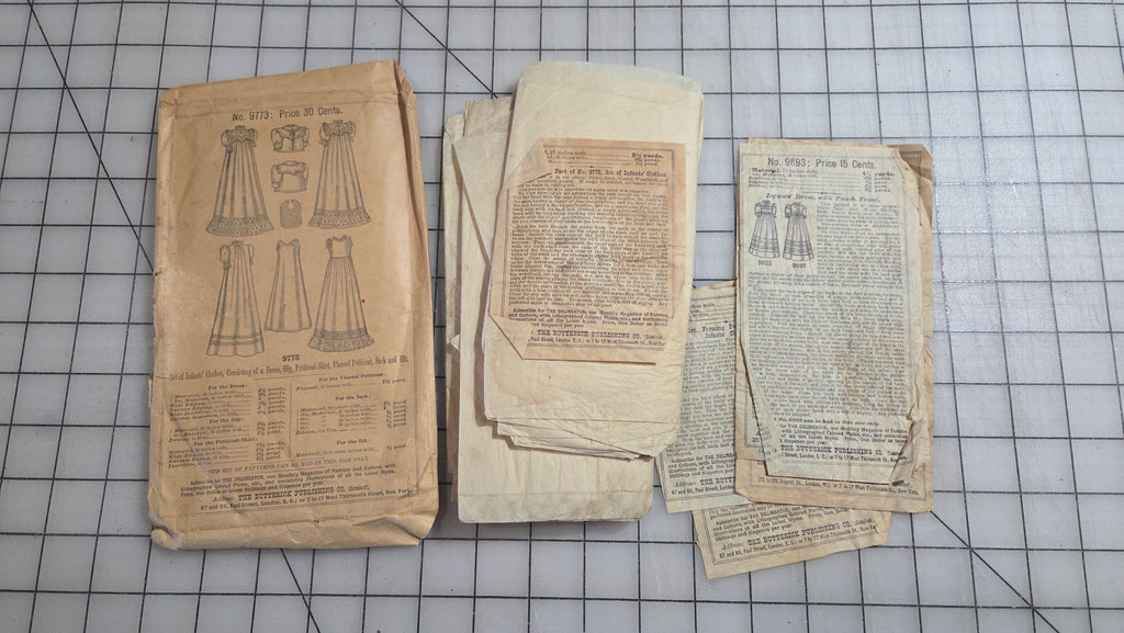 1890's Butterick Infant Clothing Patterns - Lot Unprinted Christening Gowns