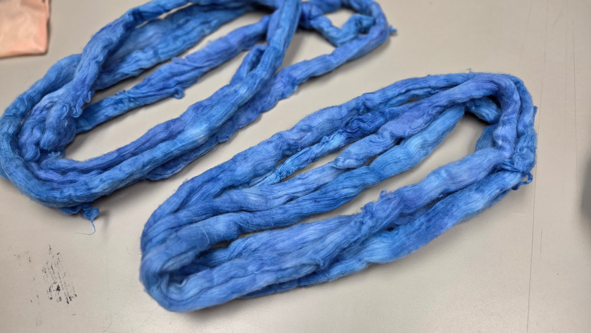 Cotton, 1/2 oz (0.5 ounce) Dyed Conventional Cotton Sliver, Small Batch Studio Dyed (Blue D)