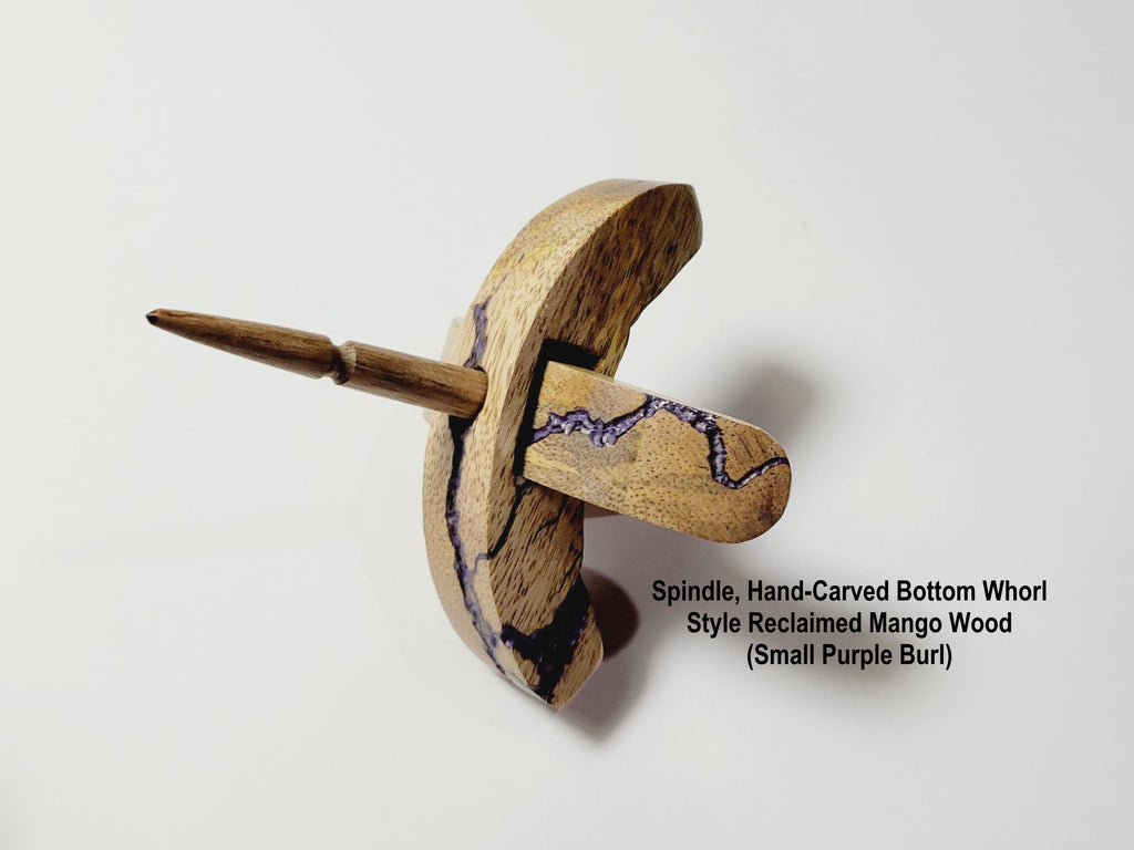 Spindle, Hand-Carved Bottom Whorl Style Reclaimed Mango Wood (Small Purple Burl)