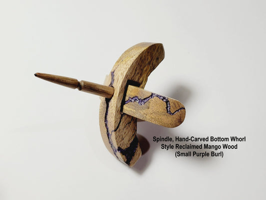 Spindle, Hand-Carved Bottom Whorl Style Reclaimed Mango Wood (Small Purple Burl)