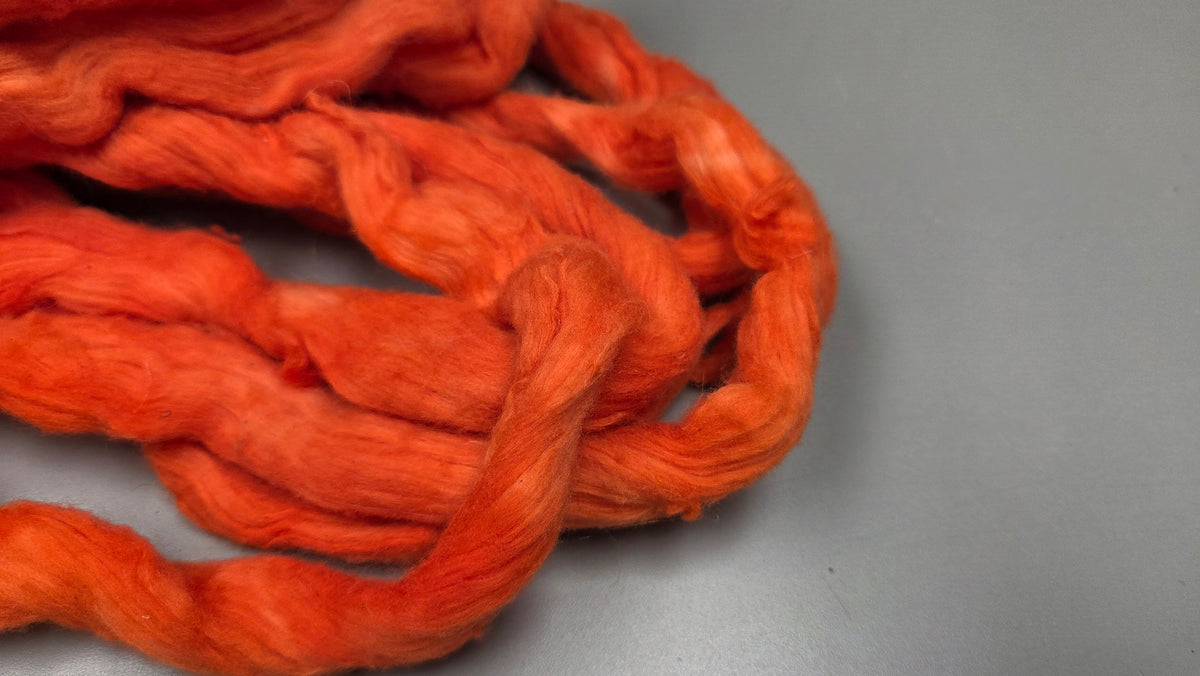 Cotton, 1/2 oz (0.5 ounce) Dyed Conventional Cotton Sliver, Small Batch Studio Dyed (Orange)