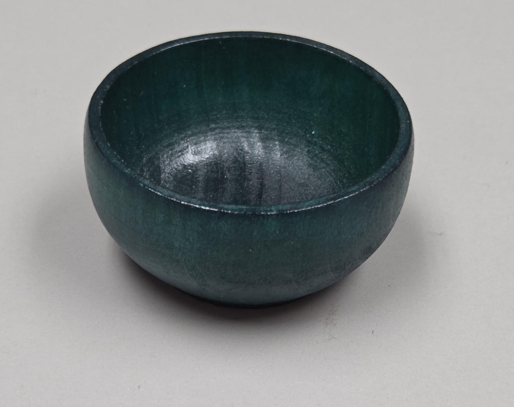 Spin Cotton Fiber Kit. Natural Upland Cotton Sliver. Hand-Painted Wood Support Bowl and Brass Tahkli Spindle. Dark Teal